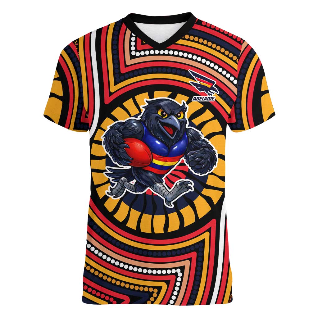 Adelaide Crows Women V-Neck T-Shirt Indigenous Monochrome Dot Art Mascot Style