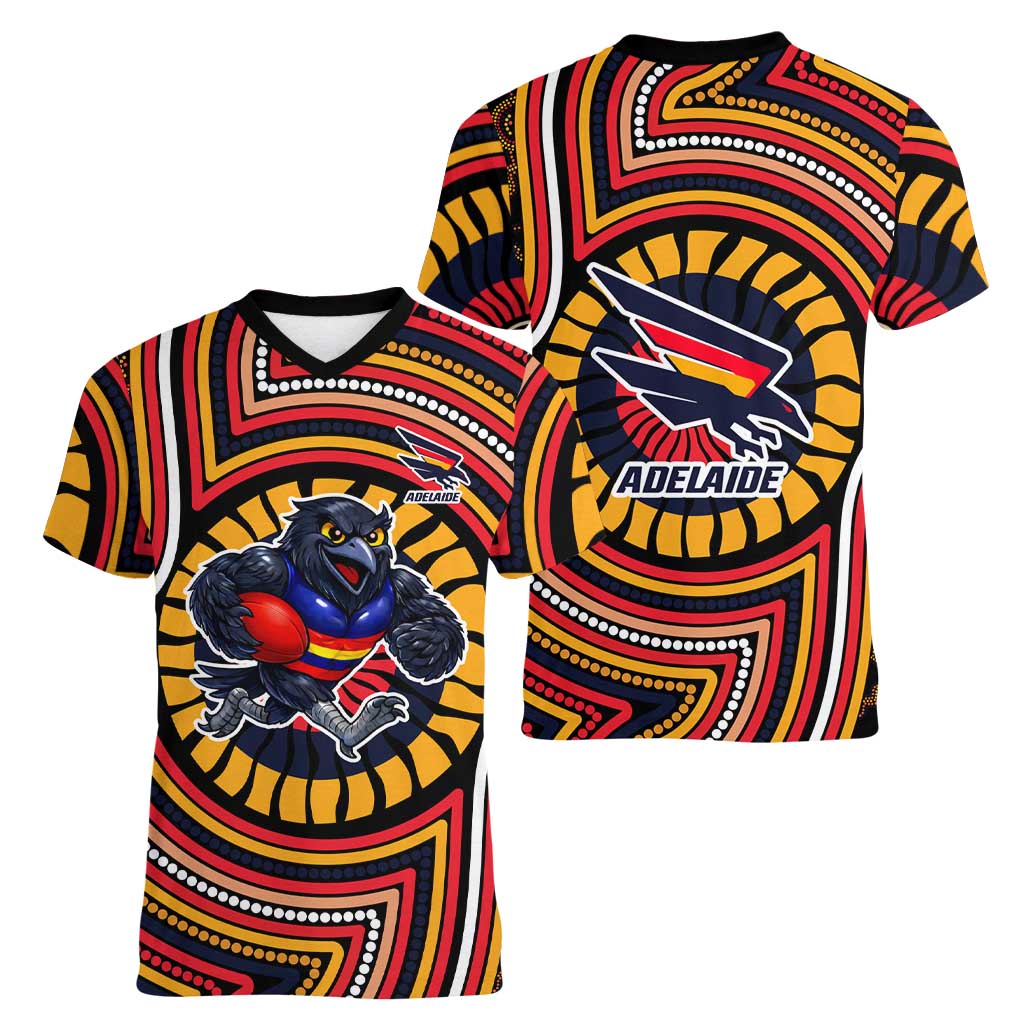 Adelaide Crows Women V-Neck T-Shirt Indigenous Monochrome Dot Art Mascot Style