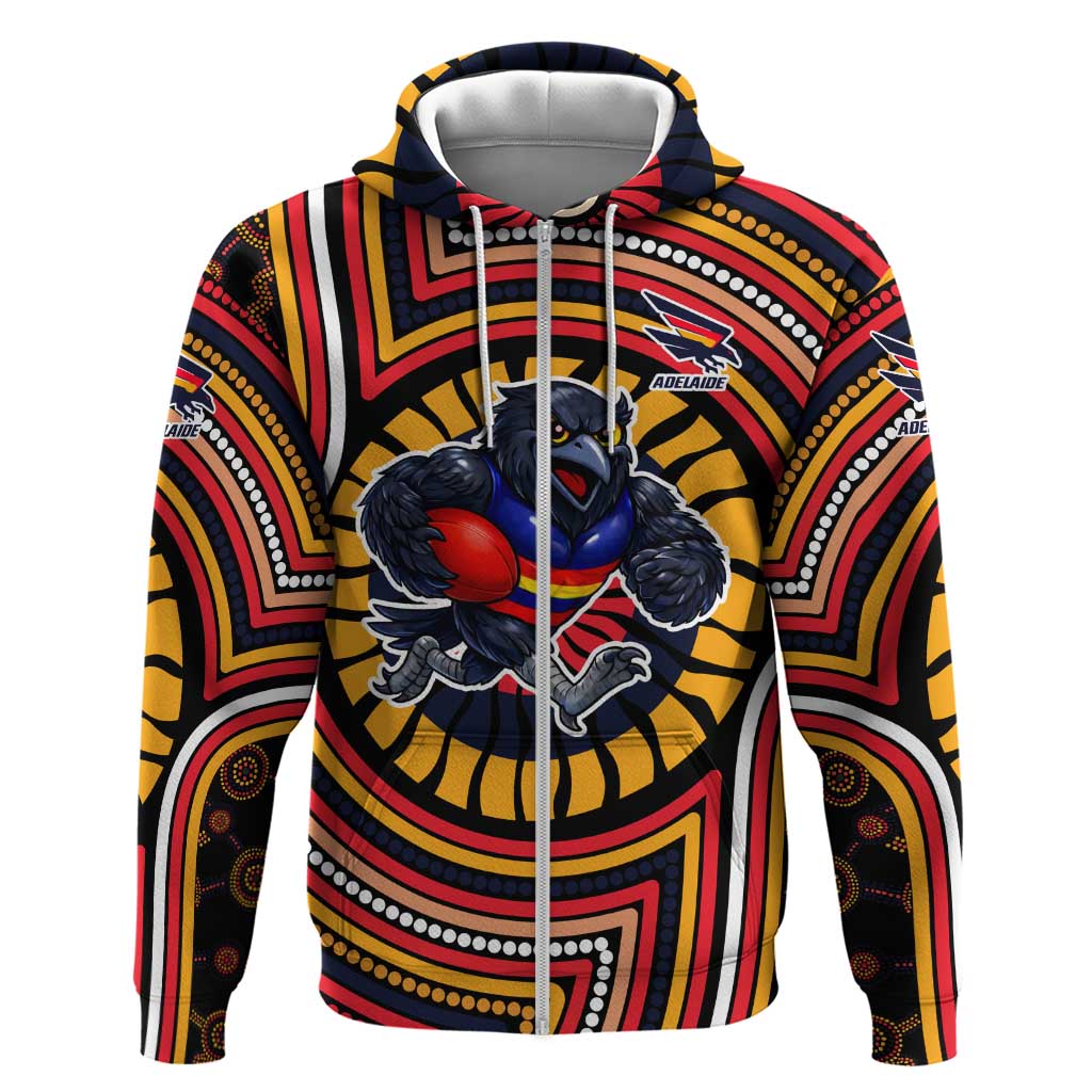 Adelaide Crows Zip Hoodie Indigenous Monochrome Dot Art Mascot Style