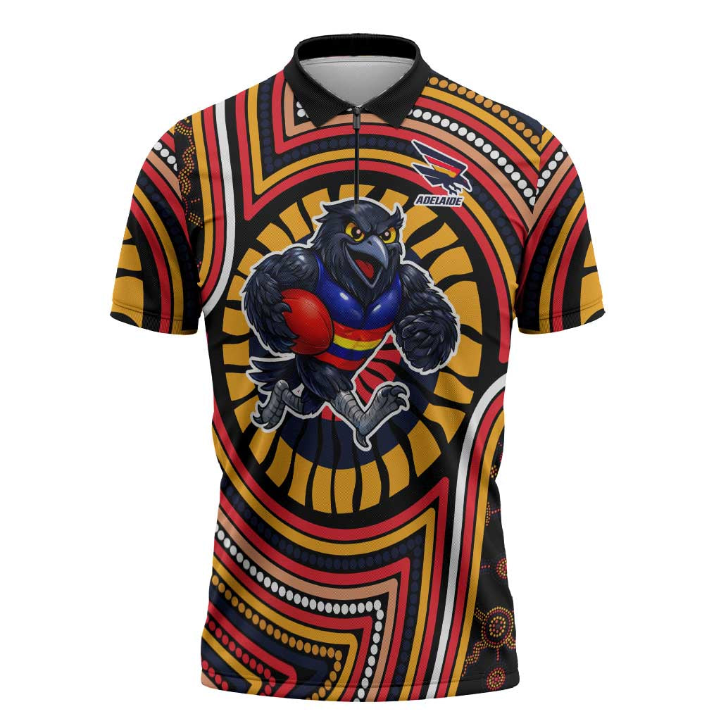 Adelaide Crows Zipper Polo Shirt Indigenous Monochrome Dot Art Mascot Style