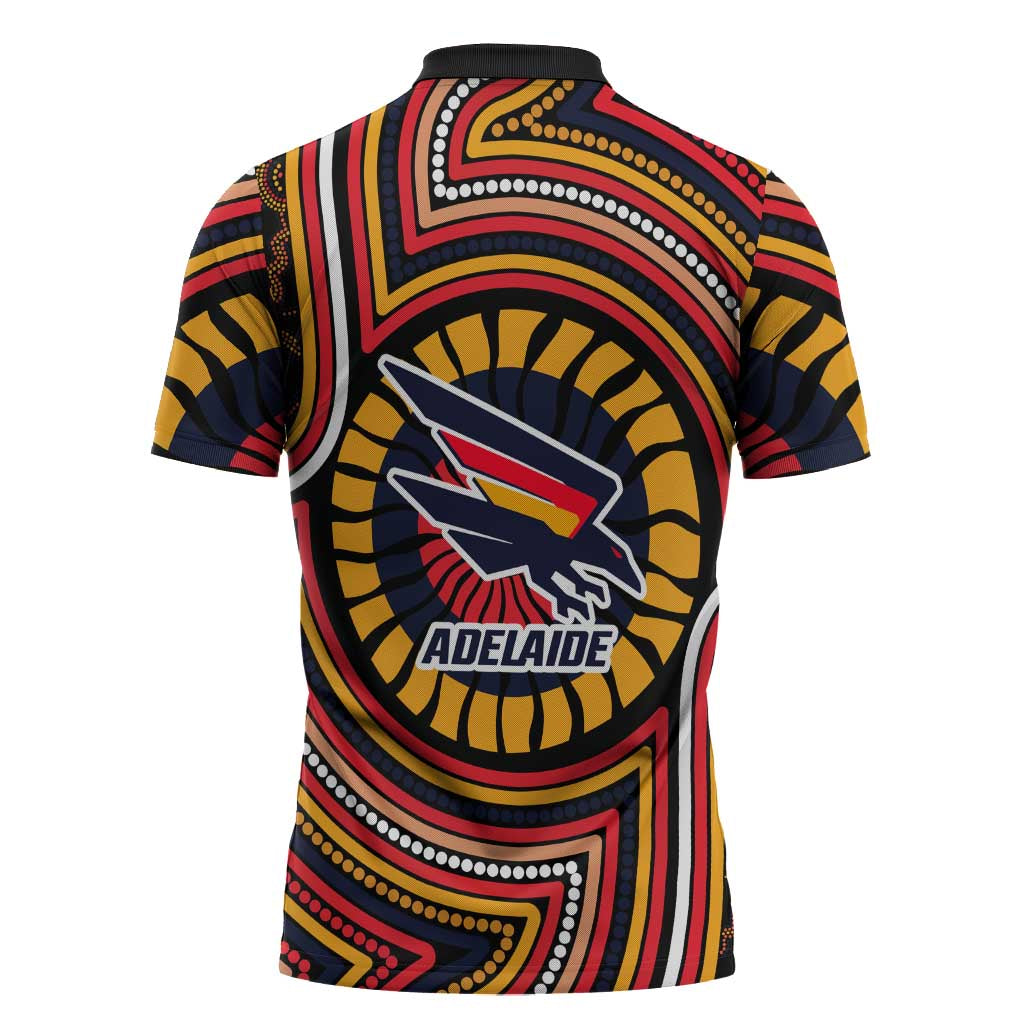 Adelaide Crows Zipper Polo Shirt Indigenous Monochrome Dot Art Mascot Style