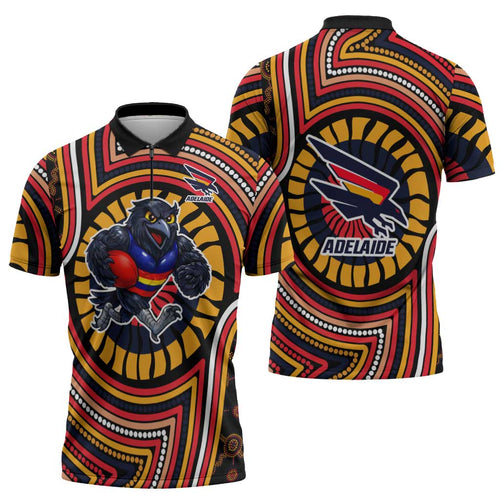 Adelaide Crows Zipper Polo Shirt Indigenous Monochrome Dot Art Mascot Style