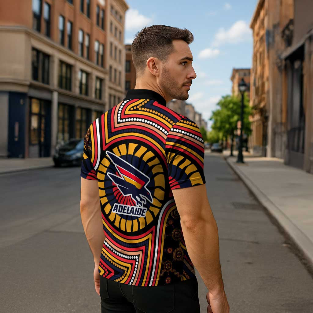 Adelaide Crows Zipper Polo Shirt Indigenous Monochrome Dot Art Mascot Style