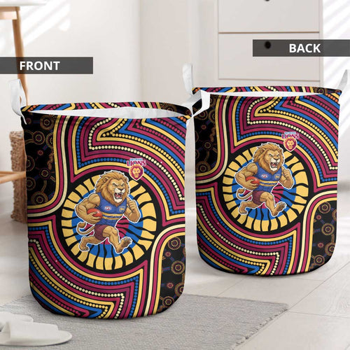 Brisbane Lions Laundry Basket Indigenous Monochrome Dot Art Mascot Style