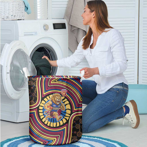 Brisbane Lions Laundry Basket Indigenous Monochrome Dot Art Mascot Style