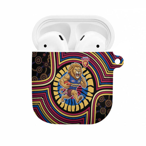 Brisbane Lions AirPods Case Indigenous Monochrome Dot Art Mascot Style