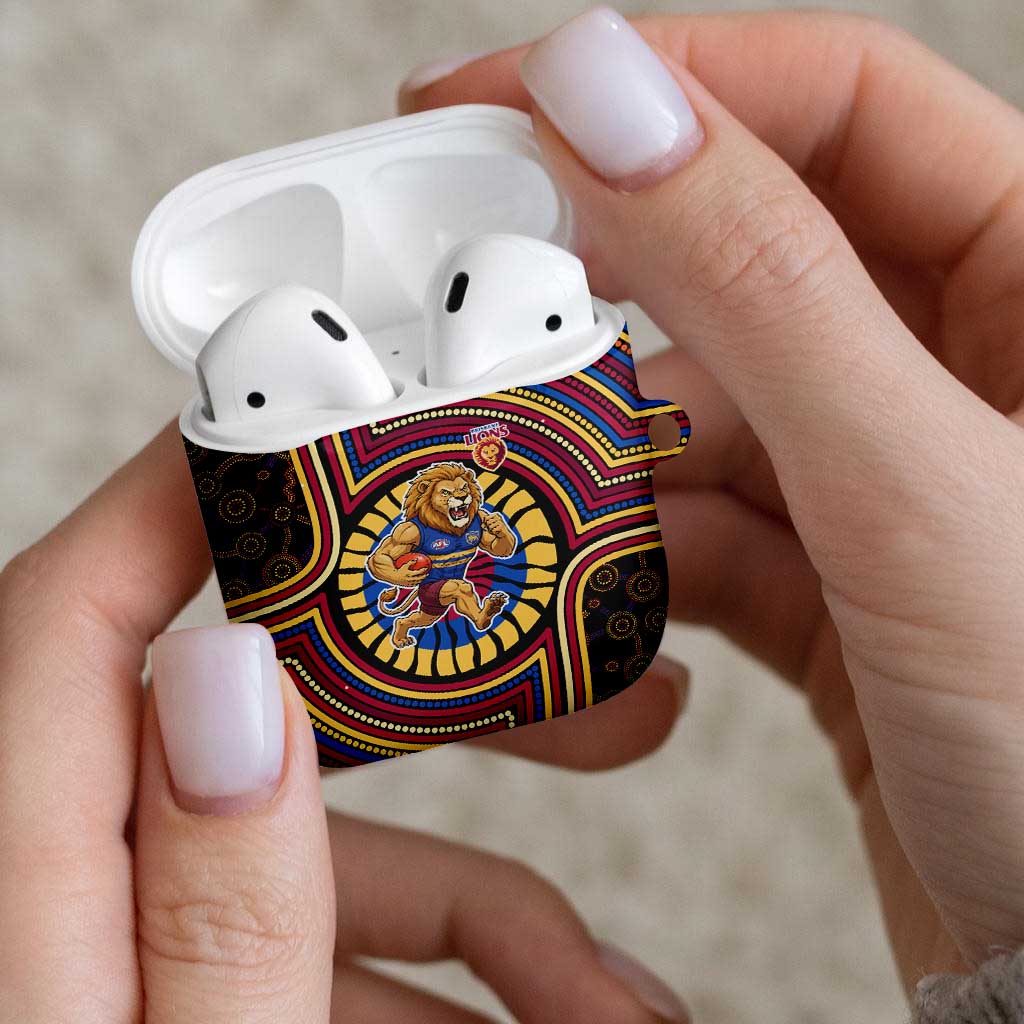 Brisbane Lions AirPods Case Indigenous Monochrome Dot Art Mascot Style