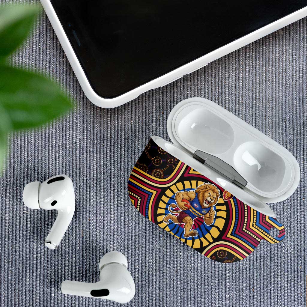 Brisbane Lions AirPods Case Indigenous Monochrome Dot Art Mascot Style