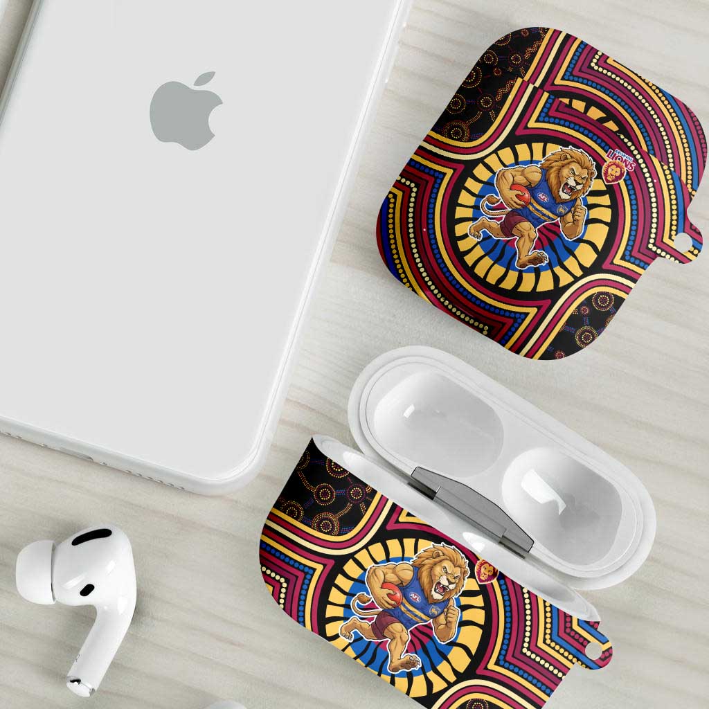 Brisbane Lions AirPods Case Indigenous Monochrome Dot Art Mascot Style