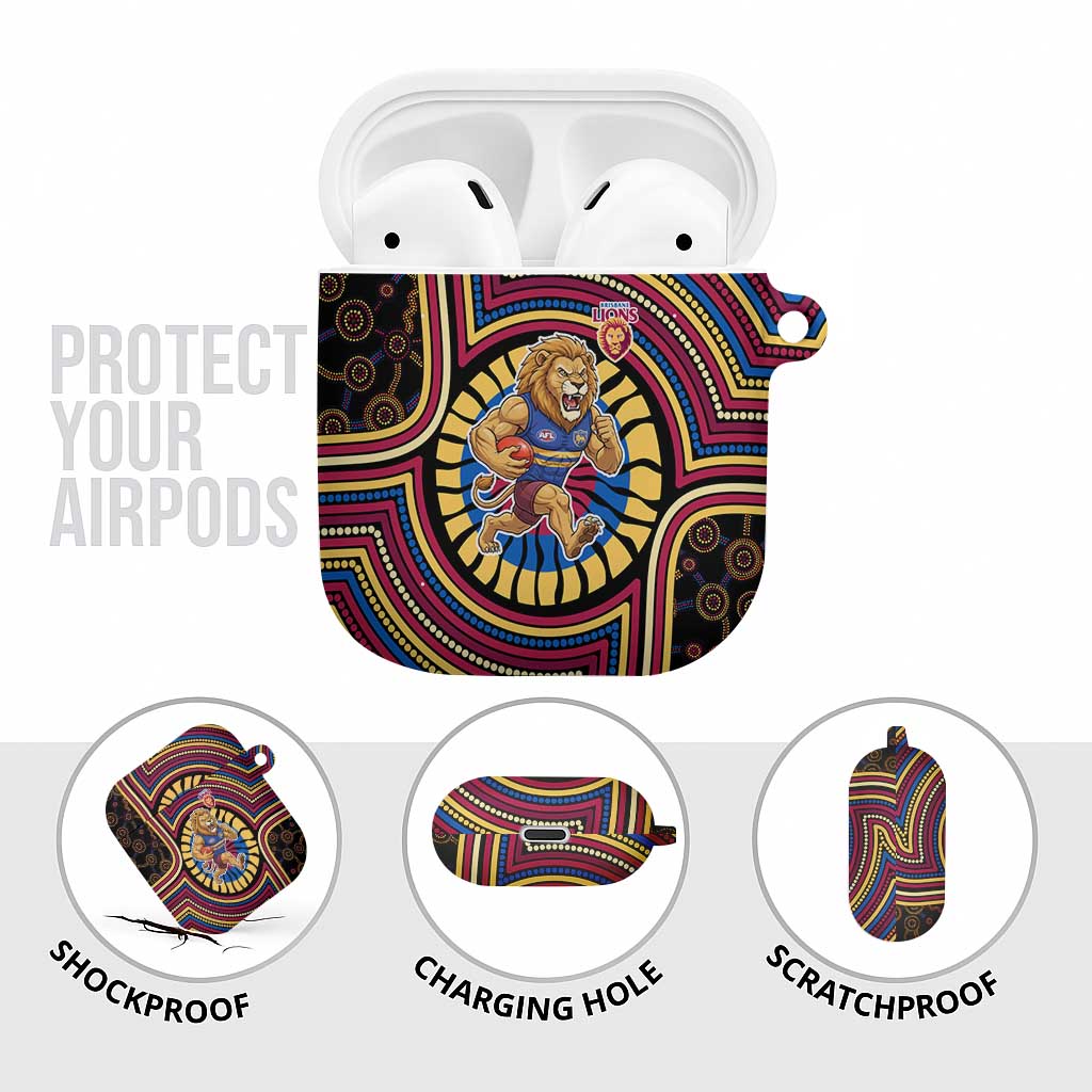 Brisbane Lions AirPods Case Indigenous Monochrome Dot Art Mascot Style