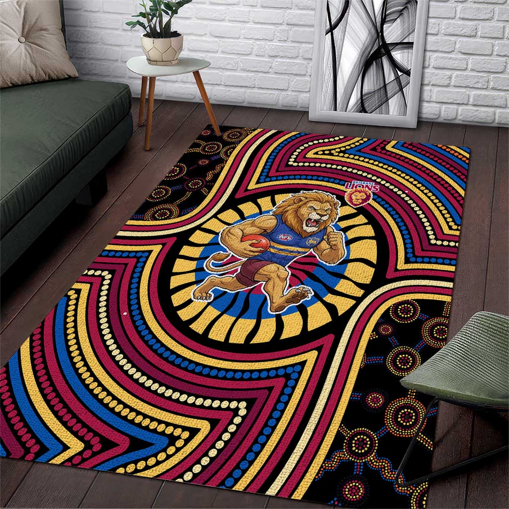 Brisbane Lions Area Rug Indigenous Monochrome Dot Art Mascot Style