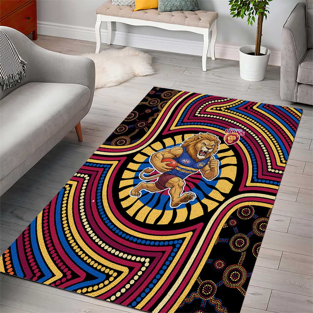 Brisbane Lions Area Rug Indigenous Monochrome Dot Art Mascot Style