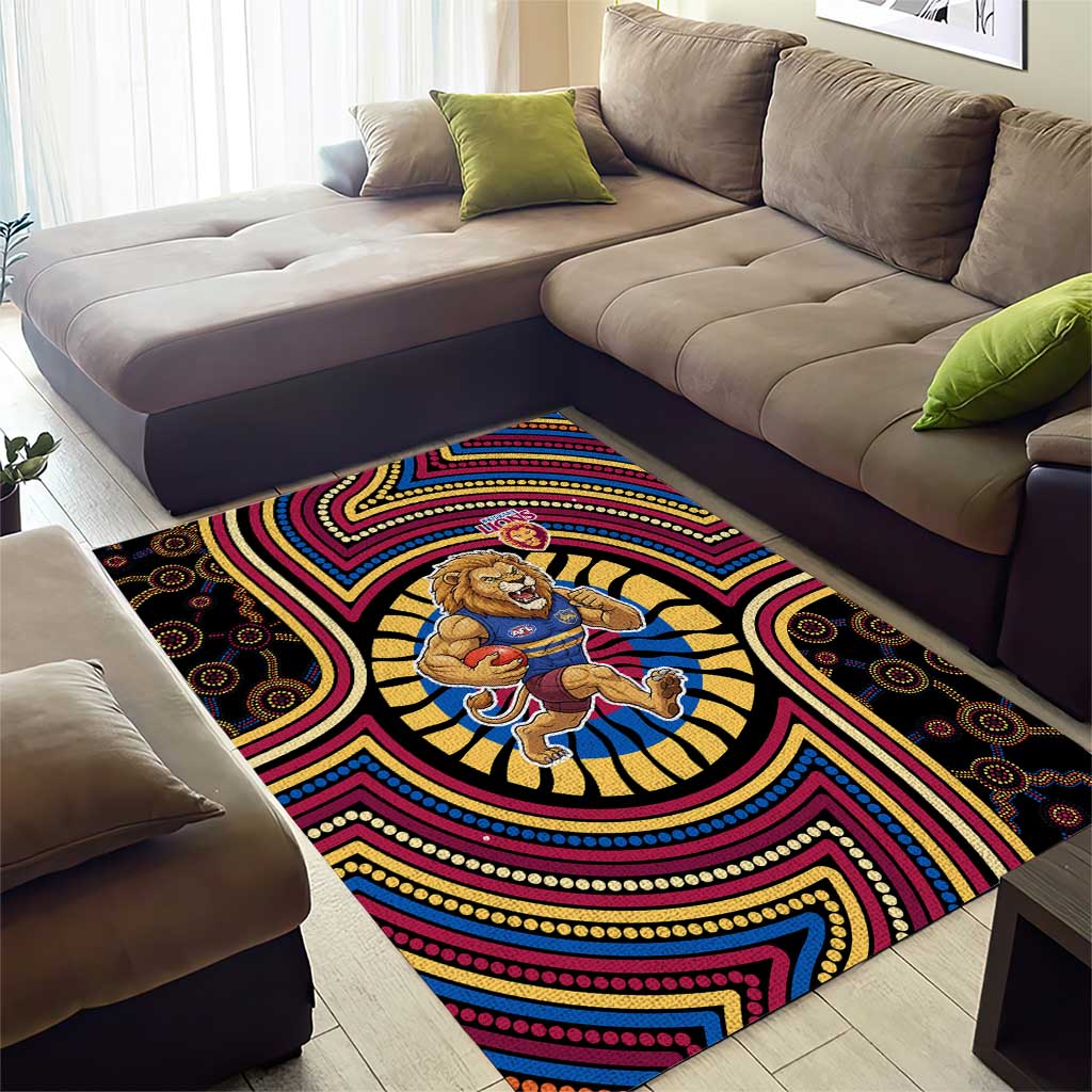 Brisbane Lions Area Rug Indigenous Monochrome Dot Art Mascot Style