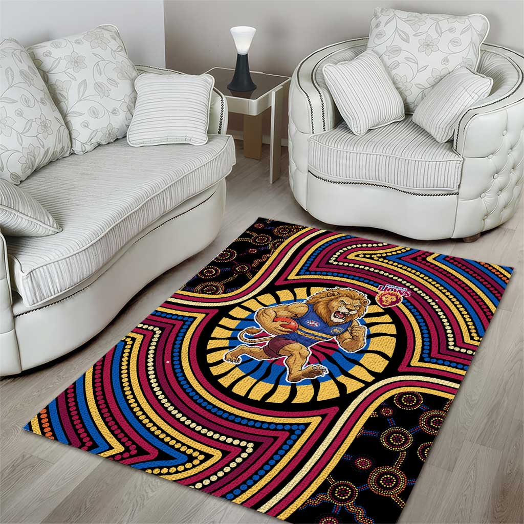 Brisbane Lions Area Rug Indigenous Monochrome Dot Art Mascot Style