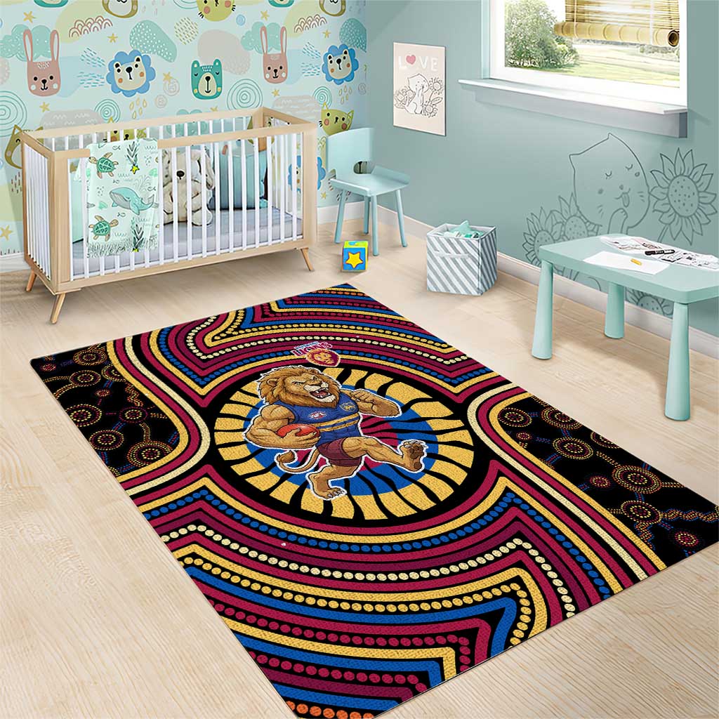 Brisbane Lions Area Rug Indigenous Monochrome Dot Art Mascot Style