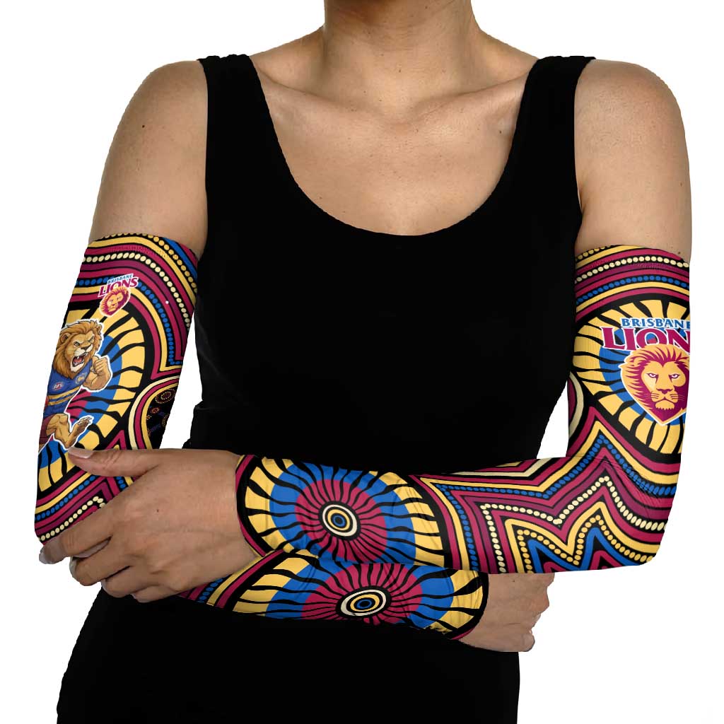 Brisbane Lions Arm Sleeves Indigenous Monochrome Dot Art Mascot Style