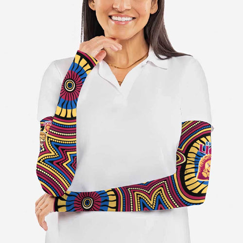 Brisbane Lions Arm Sleeves Indigenous Monochrome Dot Art Mascot Style