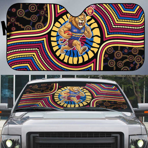 Brisbane Lions Auto Sun Shade Indigenous Monochrome Dot Art Mascot Style