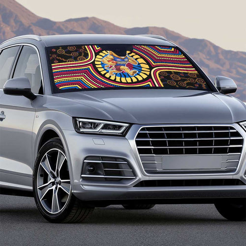Brisbane Lions Auto Sun Shade Indigenous Monochrome Dot Art Mascot Style
