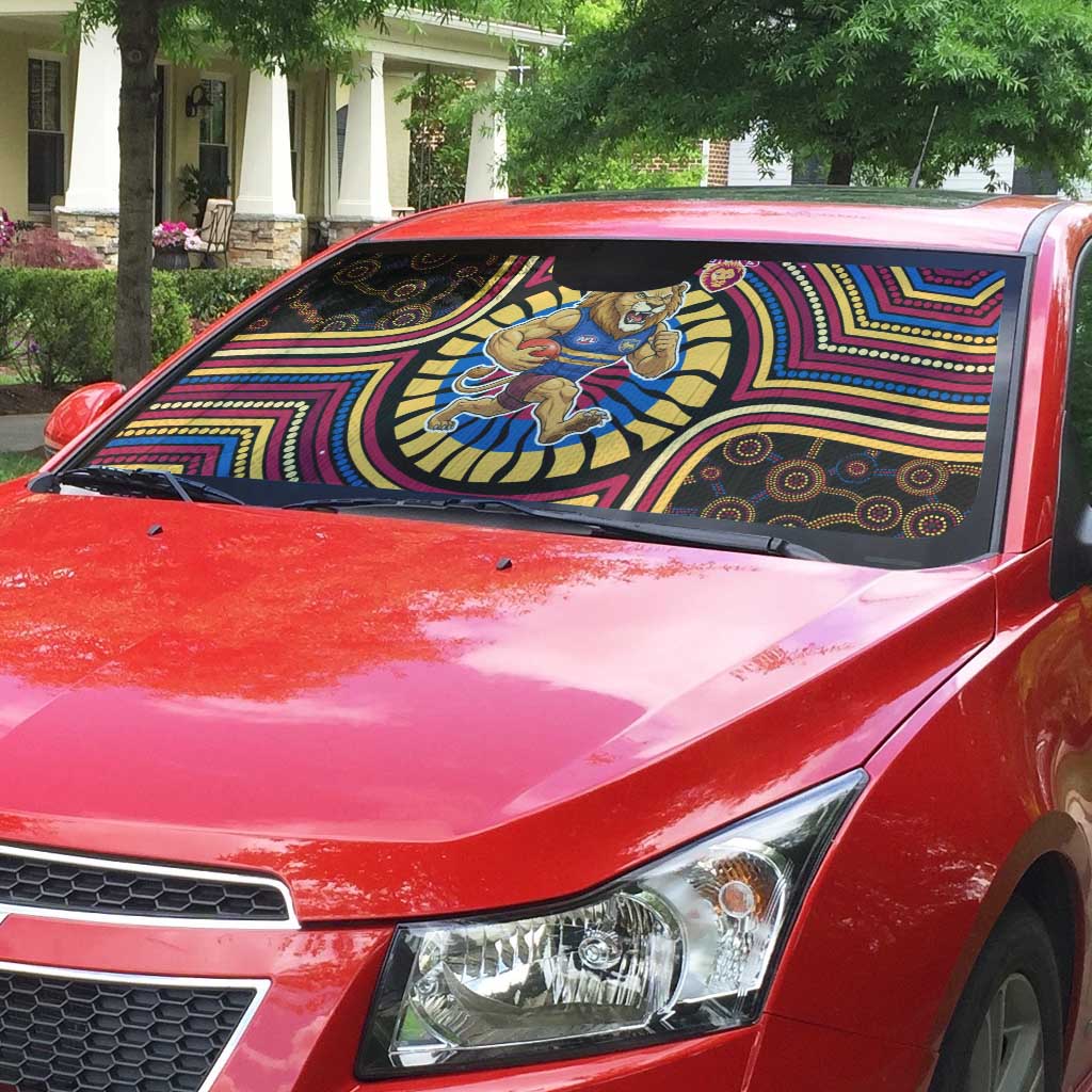Brisbane Lions Auto Sun Shade Indigenous Monochrome Dot Art Mascot Style