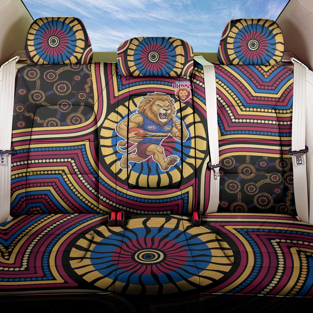 Brisbane Lions Back Car Seat Cover Indigenous Monochrome Dot Art Mascot Style