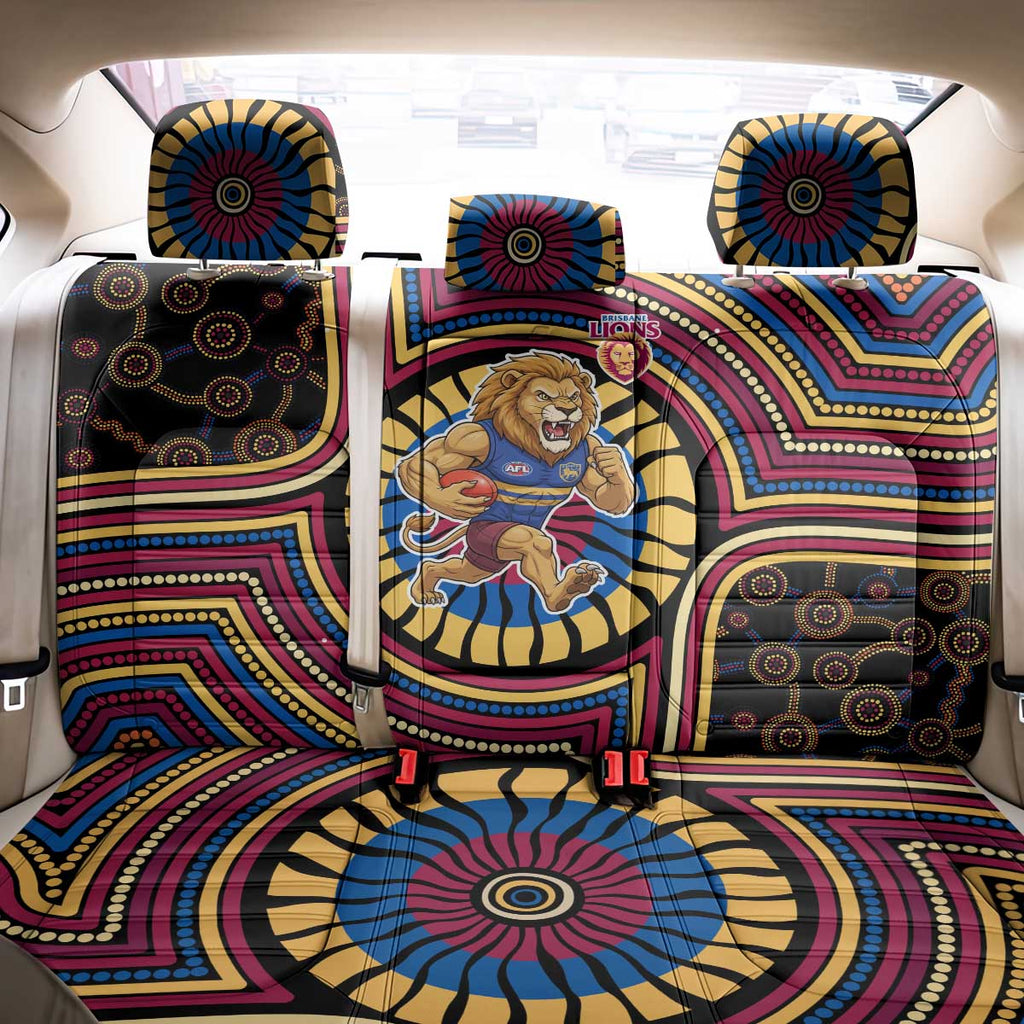 Brisbane Lions Back Car Seat Cover Indigenous Monochrome Dot Art Mascot Style