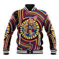 Brisbane Lions Baseball Jacket Indigenous Monochrome Dot Art Mascot Style