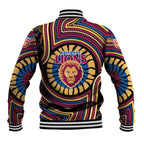 Brisbane Lions Baseball Jacket Indigenous Monochrome Dot Art Mascot Style