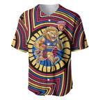 Brisbane Lions Baseball Jersey Indigenous Monochrome Dot Art Mascot Style