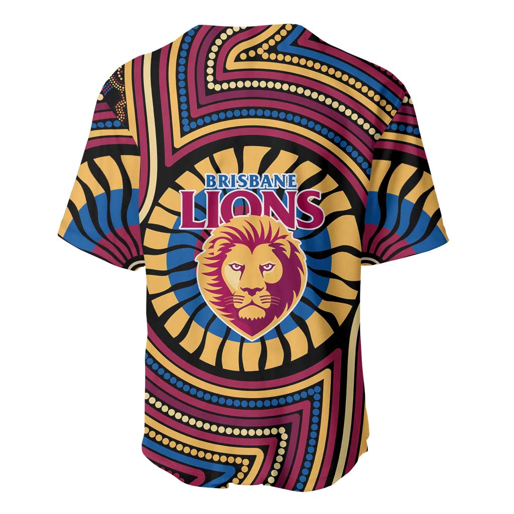 Brisbane Lions Baseball Jersey Indigenous Monochrome Dot Art Mascot Style