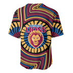 Brisbane Lions Baseball Jersey Indigenous Monochrome Dot Art Mascot Style