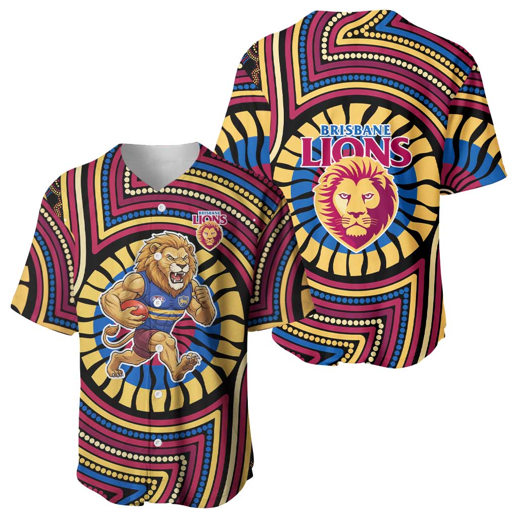 Brisbane Lions Baseball Jersey Indigenous Monochrome Dot Art Mascot Style