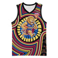 Brisbane Lions Basketball Jersey Indigenous Monochrome Dot Art Mascot Style