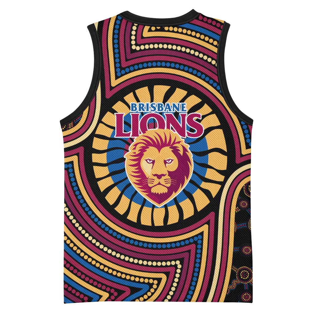 Brisbane Lions Basketball Jersey Indigenous Monochrome Dot Art Mascot Style