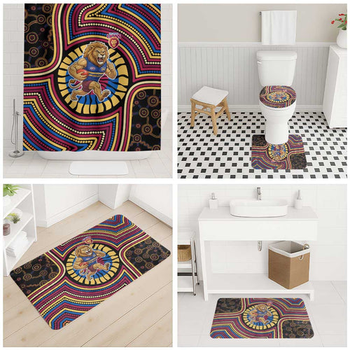 Brisbane Lions Bathroom Set Indigenous Monochrome Dot Art Mascot Style