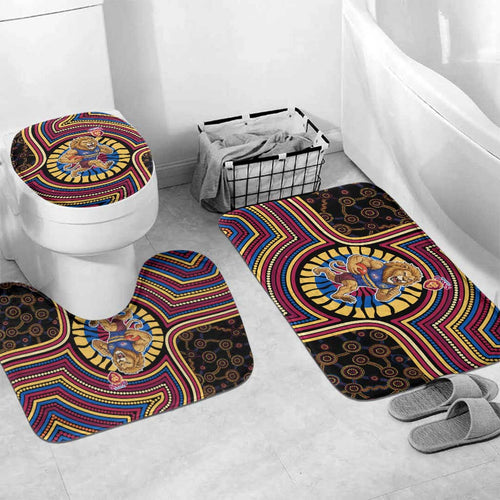 Brisbane Lions Bathroom Set Indigenous Monochrome Dot Art Mascot Style