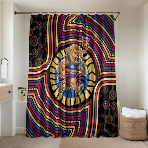 Brisbane Lions Bathroom Set Indigenous Monochrome Dot Art Mascot Style