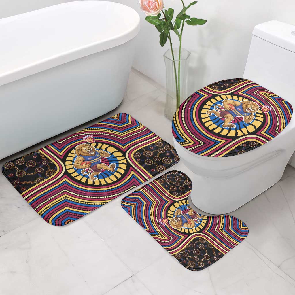 Brisbane Lions Bathroom Set Indigenous Monochrome Dot Art Mascot Style