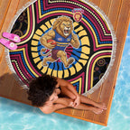 Brisbane Lions Beach Blanket Indigenous Monochrome Dot Art Mascot Style