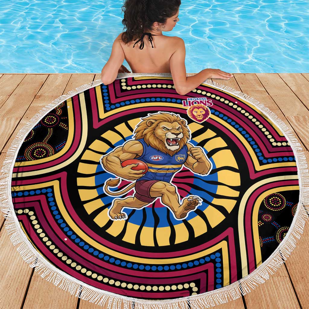 Brisbane Lions Beach Blanket Indigenous Monochrome Dot Art Mascot Style