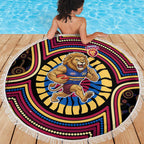 Brisbane Lions Beach Blanket Indigenous Monochrome Dot Art Mascot Style