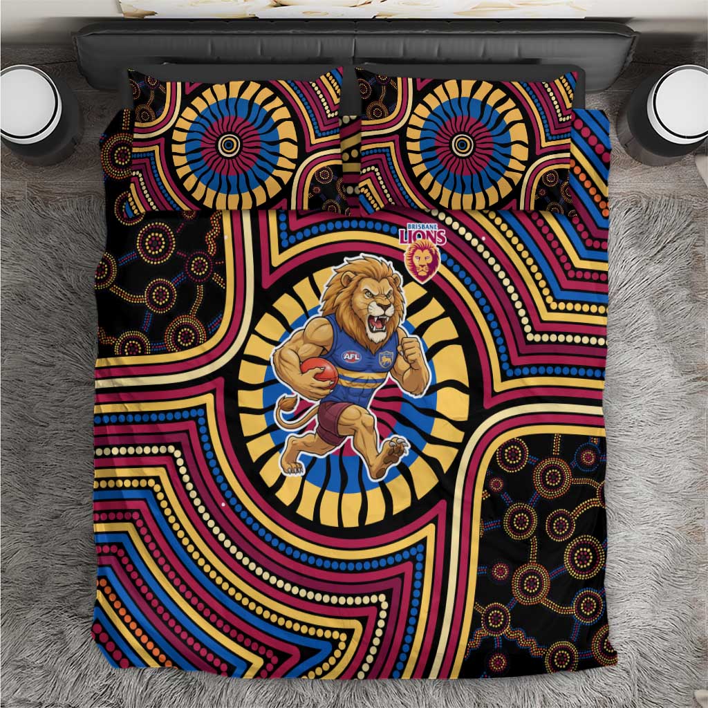 Brisbane Lions Bedding Set Indigenous Monochrome Dot Art Mascot Style