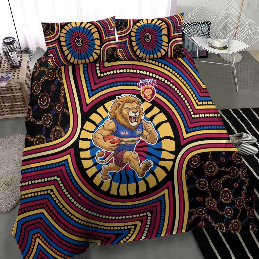 Brisbane Lions Bedding Set Indigenous Monochrome Dot Art Mascot Style