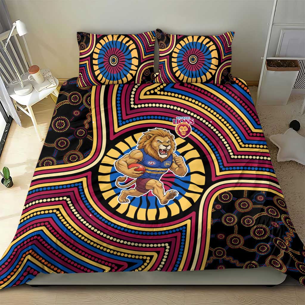 Brisbane Lions Bedding Set Indigenous Monochrome Dot Art Mascot Style