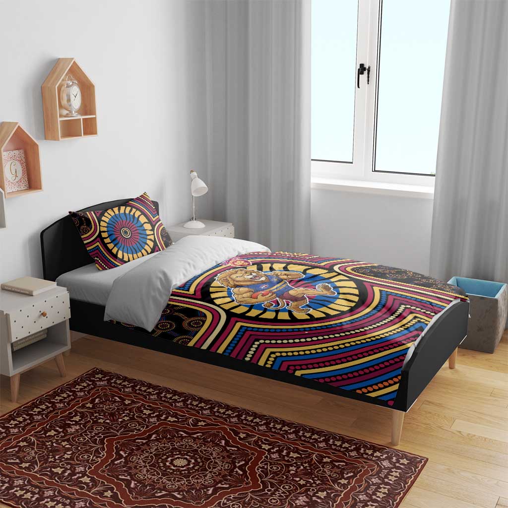 Brisbane Lions Bedding Set Indigenous Monochrome Dot Art Mascot Style