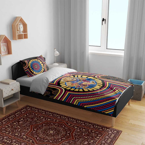 Brisbane Lions Bedding Set Indigenous Monochrome Dot Art Mascot Style