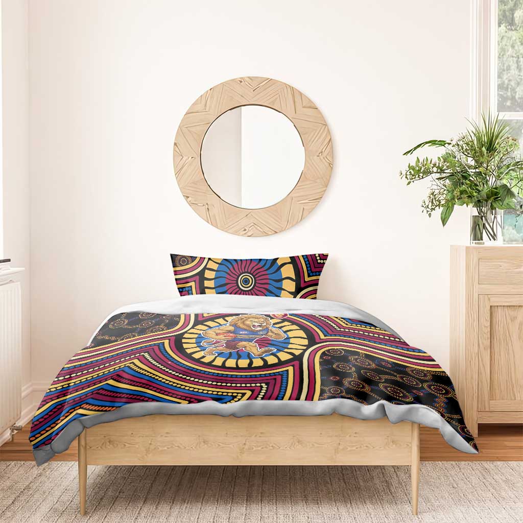 Brisbane Lions Bedding Set Indigenous Monochrome Dot Art Mascot Style