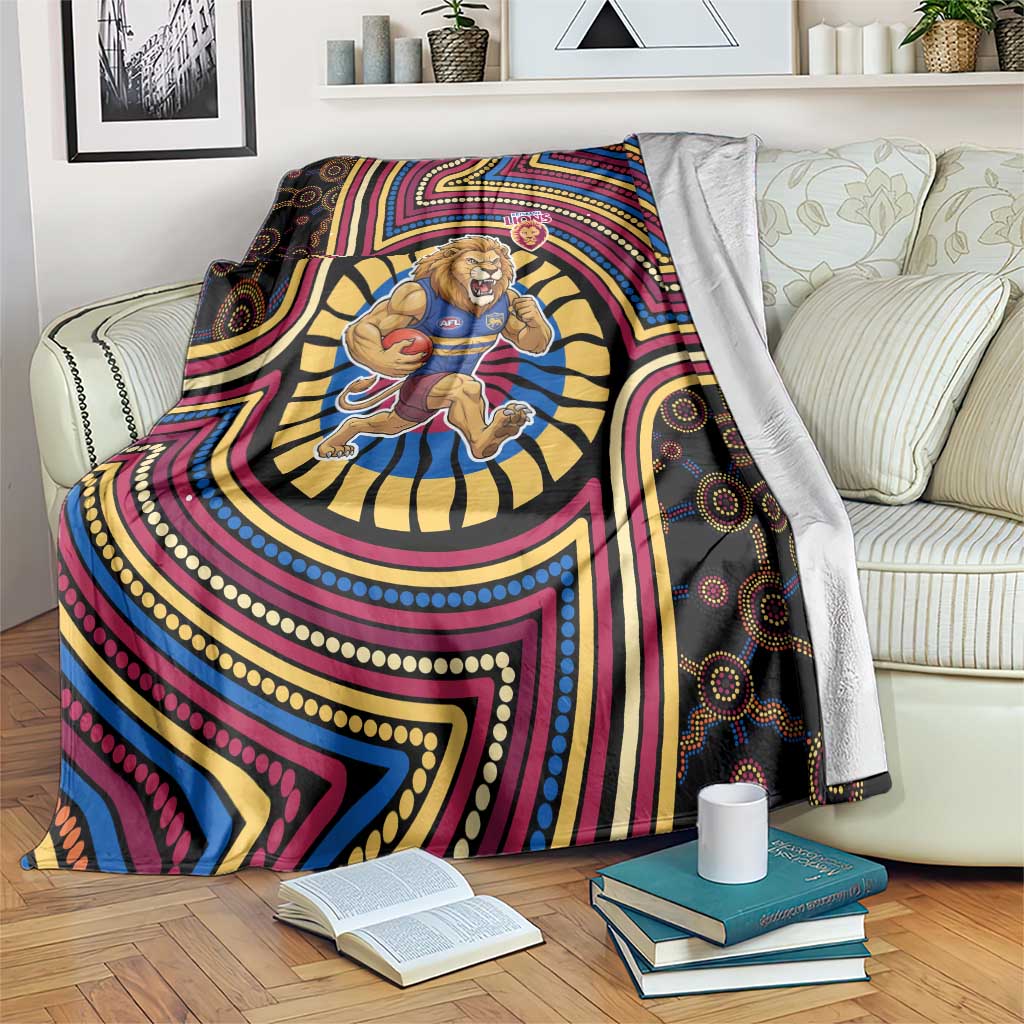 Brisbane Lions Blanket Indigenous Monochrome Dot Art Mascot Style