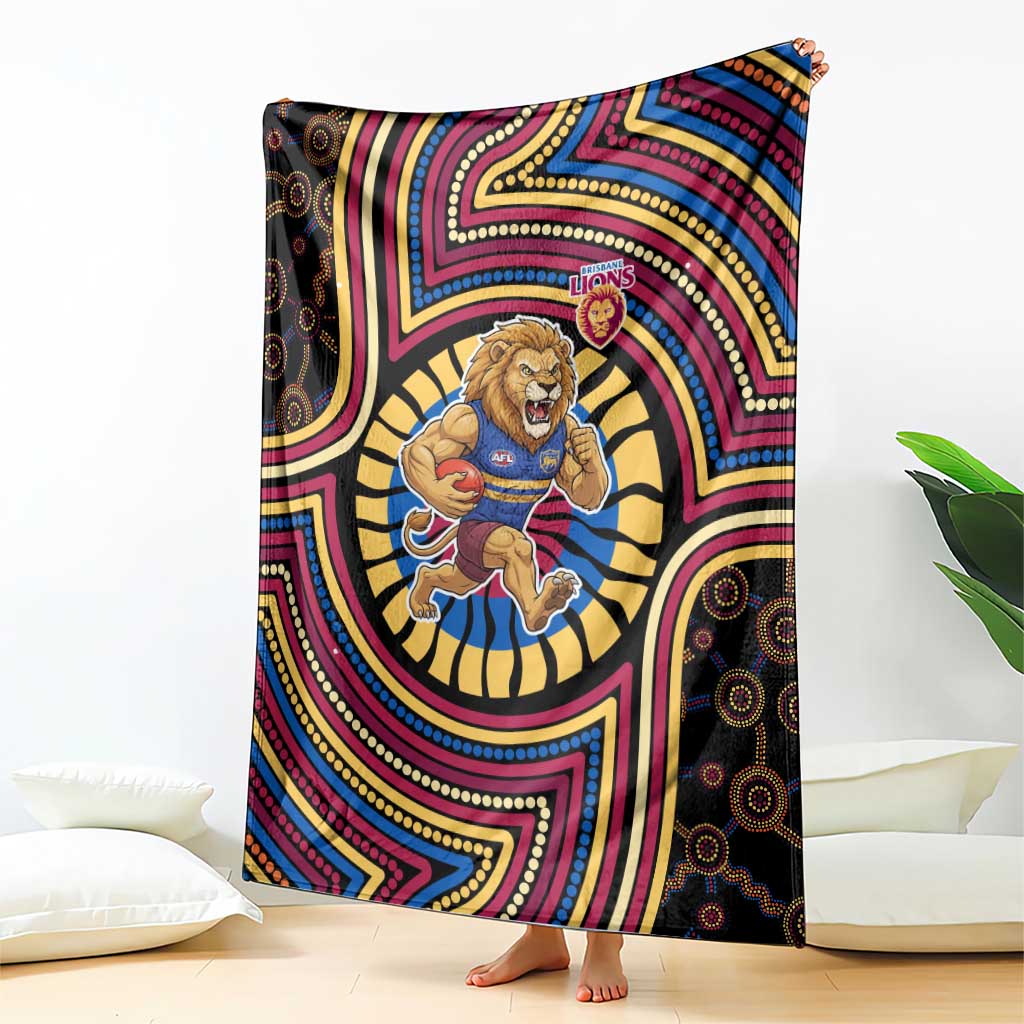 Brisbane Lions Blanket Indigenous Monochrome Dot Art Mascot Style