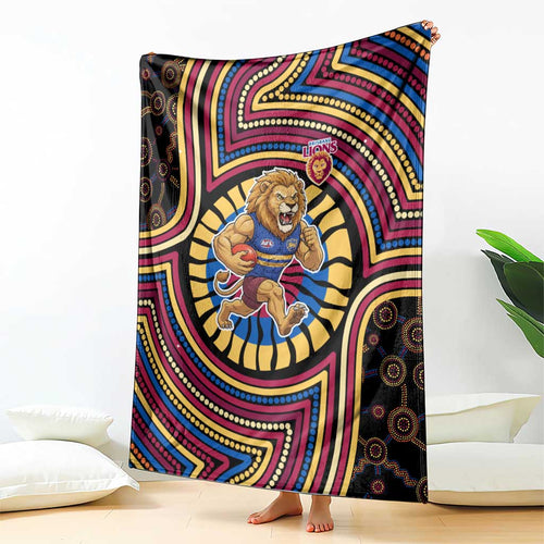 Brisbane Lions Blanket Indigenous Monochrome Dot Art Mascot Style